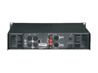CA series amplifier, rear panel with XLR inputs, speakON outputs and binding posts
